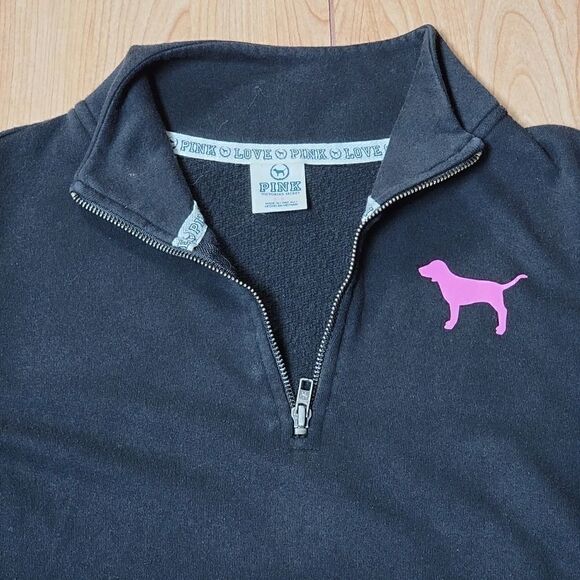 PINK VS BLACK 3/4 ZIP PULLOVER "LOVE PINK" ON BACK, SIZE SMALL - Picture 2 of 7
